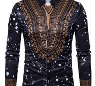 Ericdress Dashiki African Print Single-Breasted Lapel Unique Slim Men’s Shirt