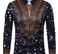 Ericdress Dashiki African Print Single-Breasted Lapel Unique Slim Men’s Shirt