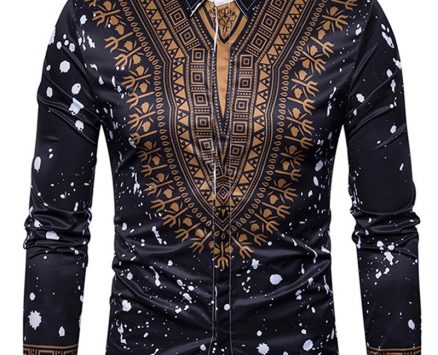 Ericdress Dashiki African Print Single-Breasted Lapel Unique Slim Men’s Shirt
