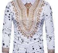 Ericdress Dashiki African Print Single-Breasted Lapel Unique Slim Men’s Shirt