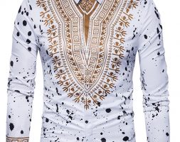 Ericdress Dashiki African Print Single-Breasted Lapel Unique Slim Men’s Shirt