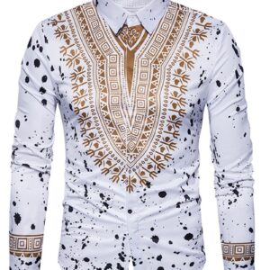 Ericdress Dashiki African Print Single-Breasted Lapel Unique Slim Men's Shirt