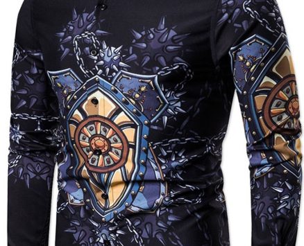 Ericdress England Color Block Lapel Slim Single-Breasted Men’s Shirt