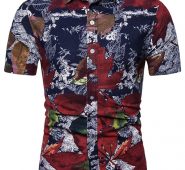 Ericdress Ethnic Color Block Lapel Slim Single-Breasted Men’s Shirt