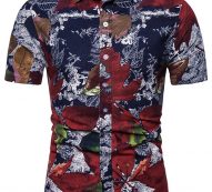 Ericdress Ethnic Color Block Lapel Slim Single-Breasted Men’s Shirt