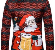 Ericdress European Print Lapel Slim Single-Breasted Christmas Men’s Shirt