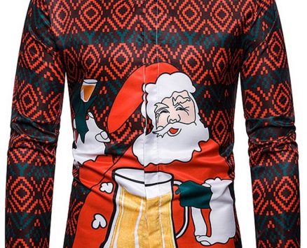 Ericdress European Print Lapel Slim Single-Breasted Christmas Men’s Shirt