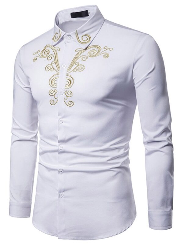 Ericdress Floral Embroidery Casual Single-Breasted Men's Shirt