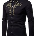 Ericdress Floral Embroidery Casual Single-Breasted Men’s Shirt