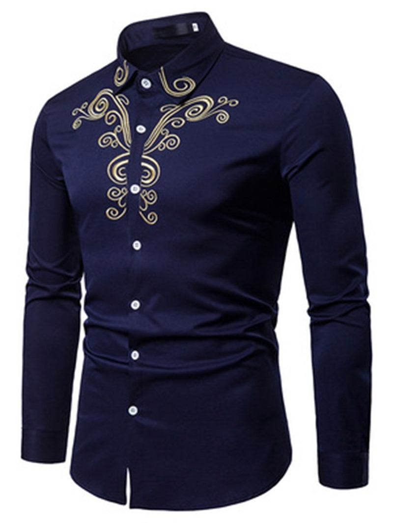 Ericdress Floral Embroidery Casual Single-Breasted Men's Shirt