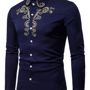 Ericdress Floral Embroidery Casual Single-Breasted Men's Shirt