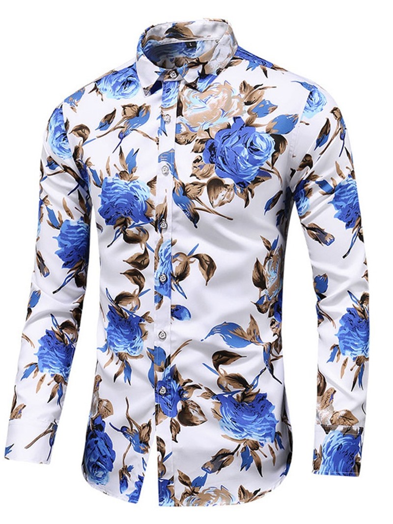 Ericdress Floral Lapel Print Fall Single-Breasted Men's Shirt