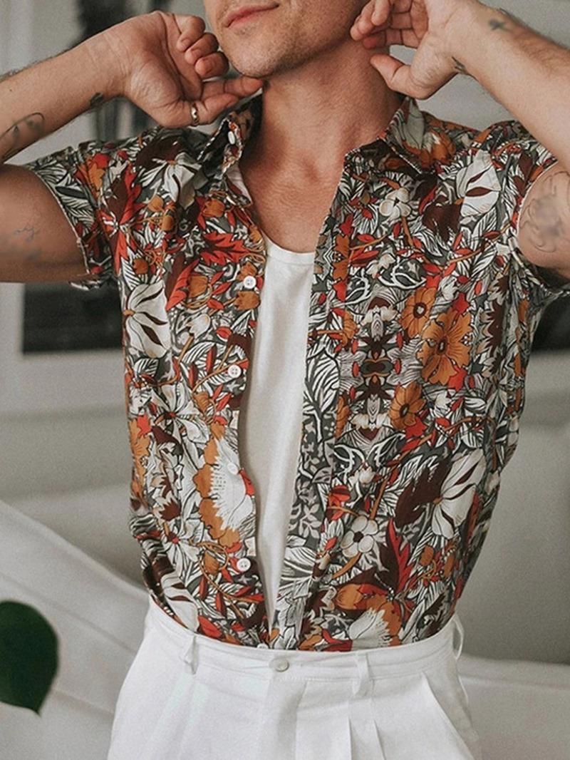 Ericdress Floral Lapel Single-Breasted Men's Shirt