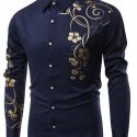 Ericdress Floral Print Casual Slim Single-Breasted Men’s Shirt