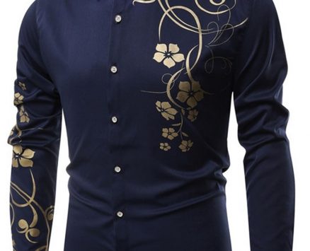 Ericdress Floral Print Casual Slim Single-Breasted Men’s Shirt
