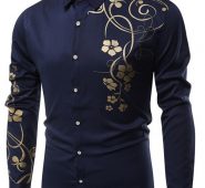 Ericdress Floral Print Casual Slim Single-Breasted Men’s Shirt