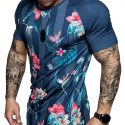 Ericdress Floral Print Round Neck Slim Mens T-shirt