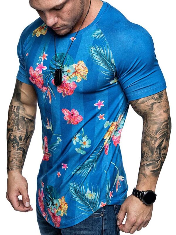 Ericdress Floral Print Round Neck Slim Mens T-shirt