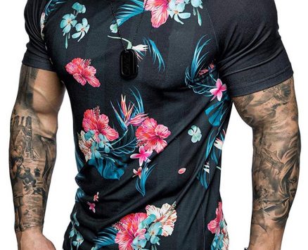 Ericdress Floral Print Round Neck Slim Mens T-shirt