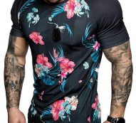 Ericdress Floral Print Round Neck Slim Mens T-shirt
