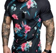 Ericdress Floral Print Round Neck Slim Mens T-shirt