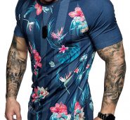 Ericdress Floral Print Round Neck Slim Mens T-shirt