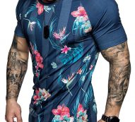 Ericdress Floral Print Round Neck Slim Mens T-shirt