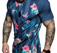 Ericdress Floral Print Round Neck Slim Mens T-shirt