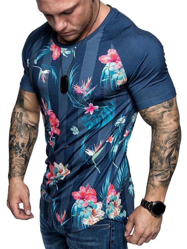 Ericdress Floral Print Round Neck Slim Mens T-shirt