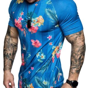 Ericdress Floral Print Round Neck Slim Mens T-shirt