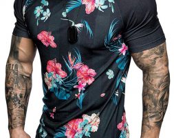Ericdress Floral Print Round Neck Slim Mens T-shirt