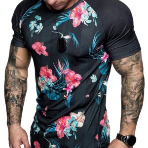 Ericdress Floral Print Round Neck Slim Mens T-shirt