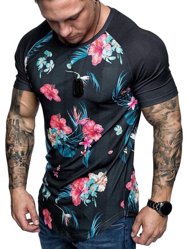 Ericdress Floral Print Round Neck Slim Mens T-shirt