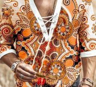 Ericdress Floral V-Neck Print Straight Fall Men’s Shirt