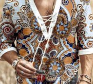 Ericdress Floral V-Neck Print Straight Fall Men’s Shirt