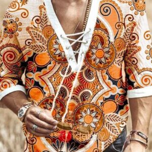 Ericdress Floral V-Neck Print Straight Fall Men's Shirt