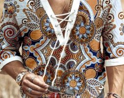 Ericdress Floral V-Neck Print Straight Fall Men’s Shirt