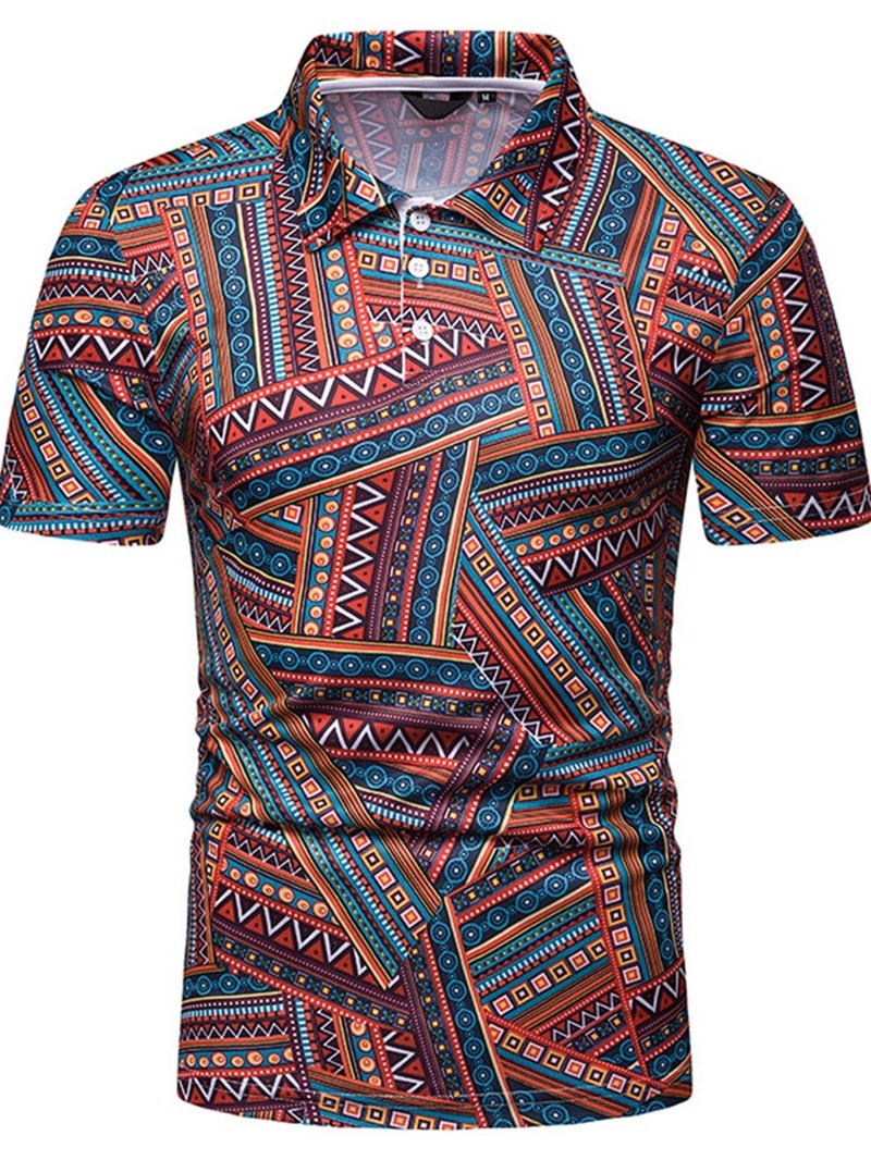 Ericdress Geometric Print Short Sleeve Mens Polo Shirt