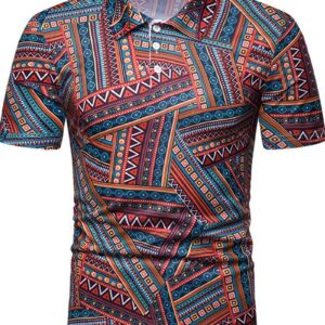 Ericdress Geometric Print Short Sleeve Mens Polo Shirt