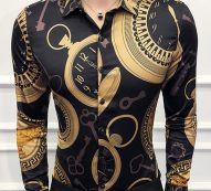 Ericdress Geometric Vintage Lapel Slim Style Single-Breasted Men’s Shirt