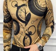 Ericdress Geometric Vintage Lapel Slim Style Single-Breasted Men’s Shirt