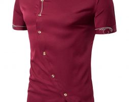 Ericdress Iregular Plain Printed Short Sleeve Stand Collar Men’s Shirt