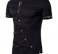 Ericdress Iregular Plain Printed Short Sleeve Stand Collar Men’s Shirt