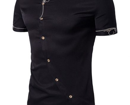 Ericdress Iregular Plain Printed Short Sleeve Stand Collar Men’s Shirt