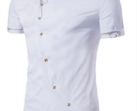 Ericdress Iregular Plain Printed Short Sleeve Stand Collar Men’s Shirt