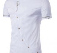 Ericdress Iregular Plain Printed Short Sleeve Stand Collar Men’s Shirt