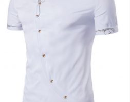 Ericdress Iregular Plain Printed Short Sleeve Stand Collar Men’s Shirt