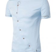 Ericdress Iregular Plain Printed Short Sleeve Stand Collar Men’s Shirt