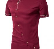 Ericdress Iregular Plain Printed Short Sleeve Stand Collar Men’s Shirt