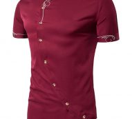 Ericdress Iregular Plain Printed Short Sleeve Stand Collar Men’s Shirt